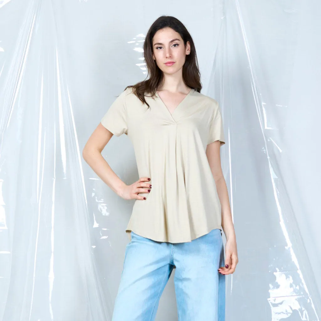 Elegant draped V-neck blouse wholesale