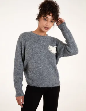 Embellished Heart Knit Jumper