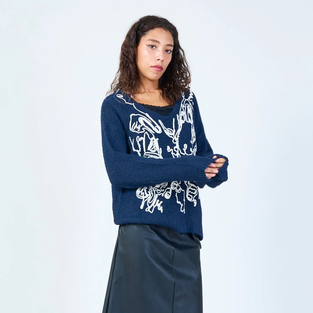 Embroidered butterfly knit sweater wholesale