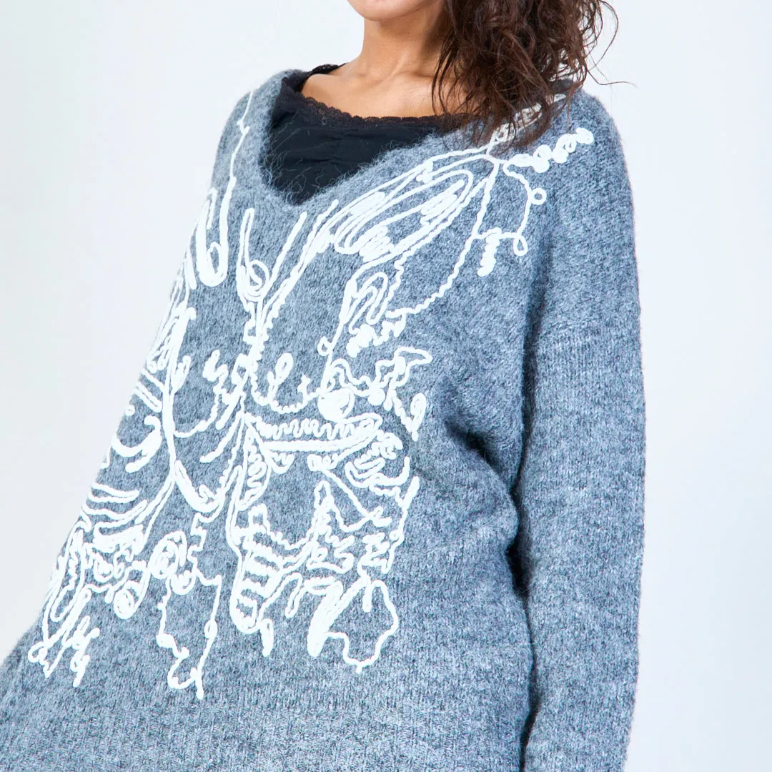 Embroidered butterfly knit sweater wholesale