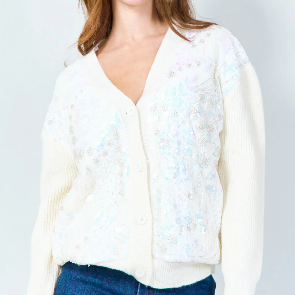 Embroidered cardigan with sequin detailing wholesale