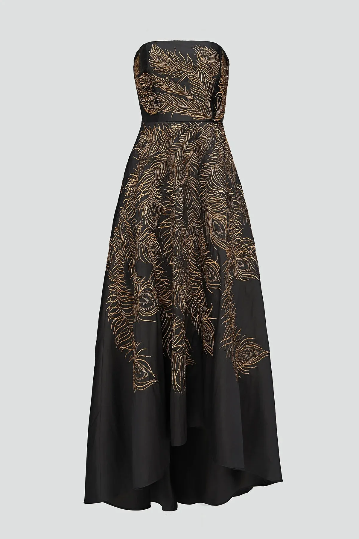 Erica Feather Embroidered Gown - Black / Gold