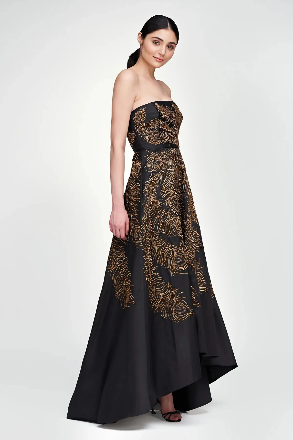 Erica Feather Embroidered Gown - Black / Gold