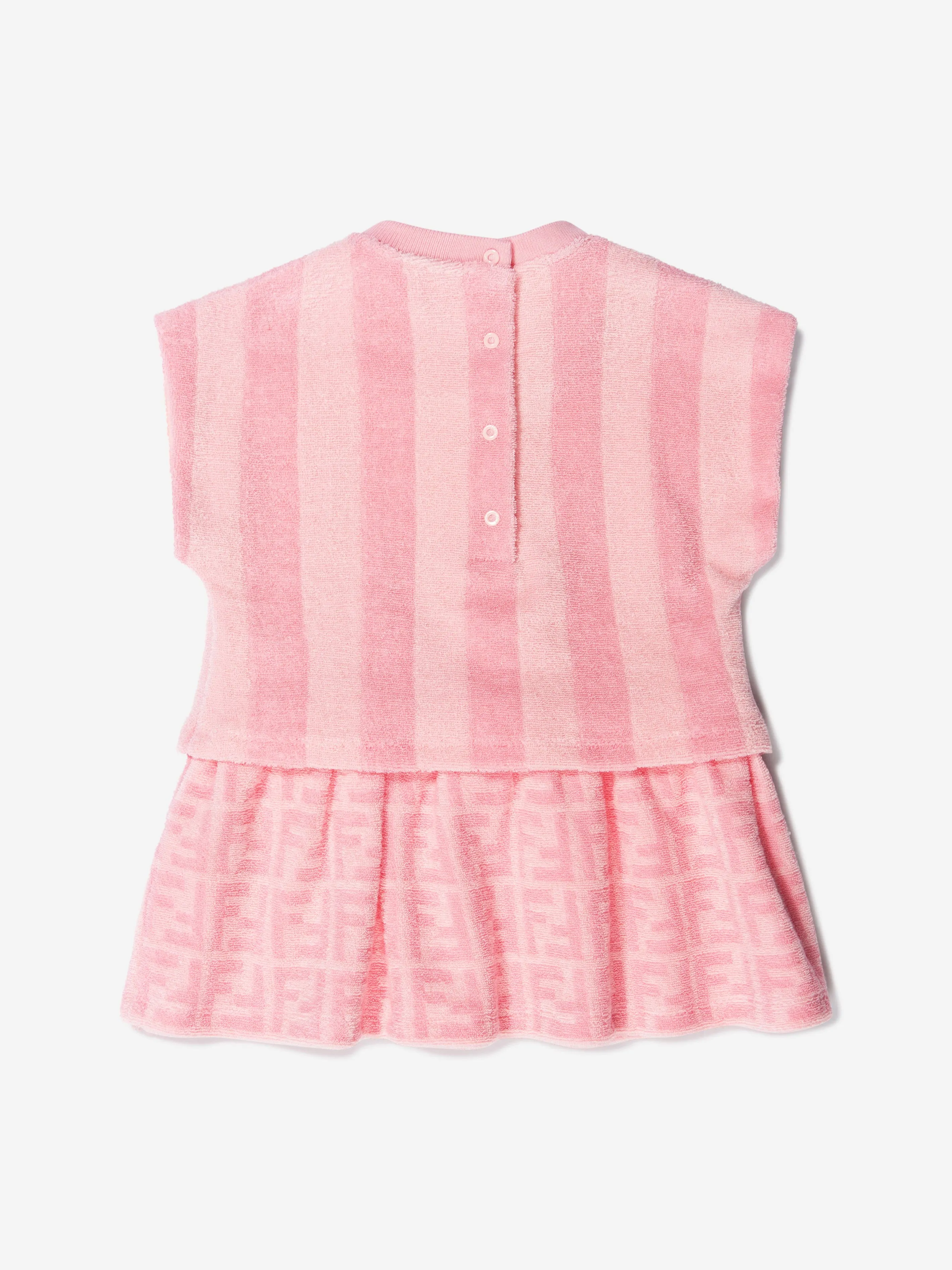 Fendi Baby Girls Terry Cotton Striped Logo Dress