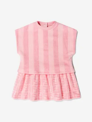 Fendi Baby Girls Terry Cotton Striped Logo Dress