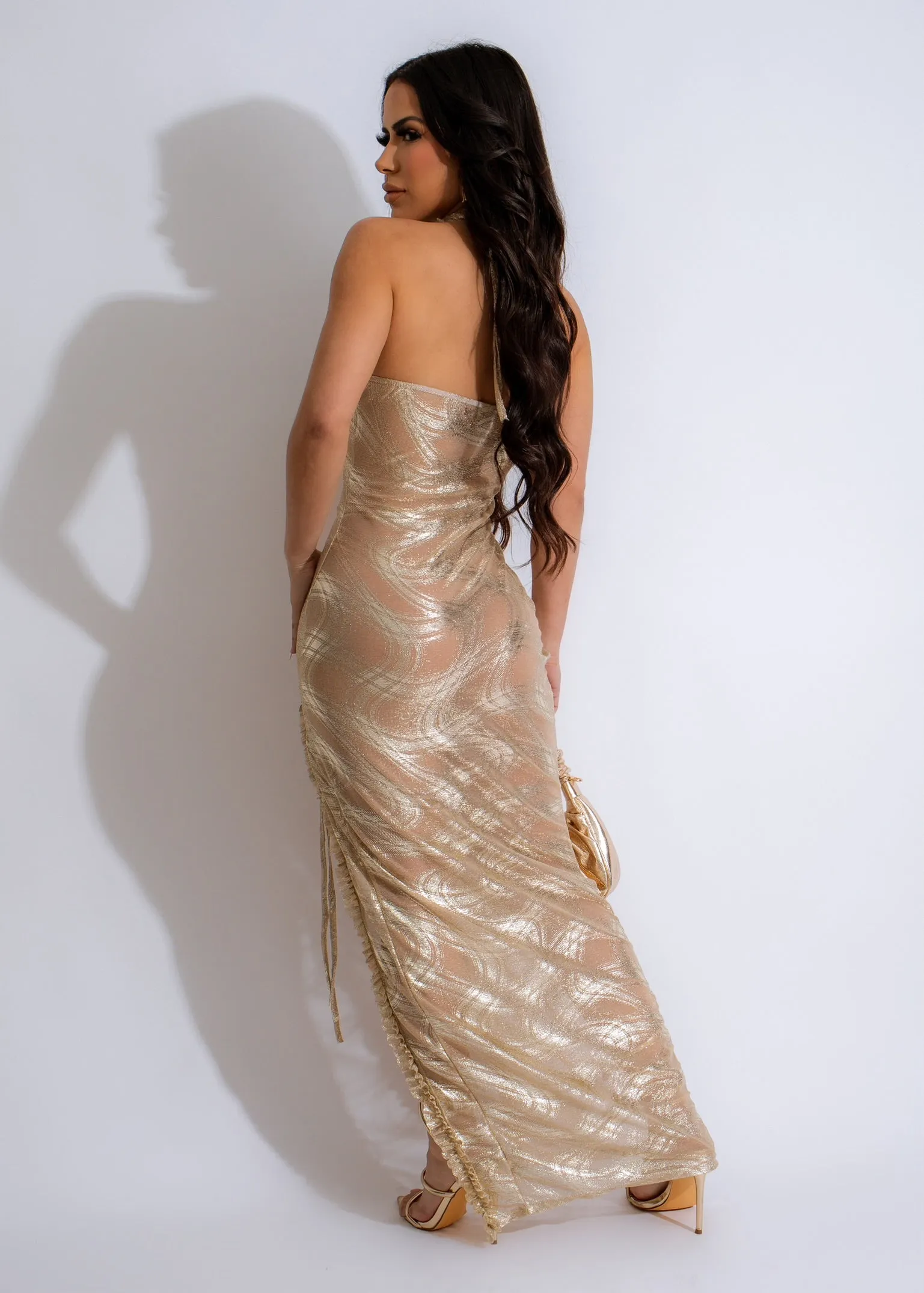 Girls Love Glitter Mesh Maxi Dress Gold