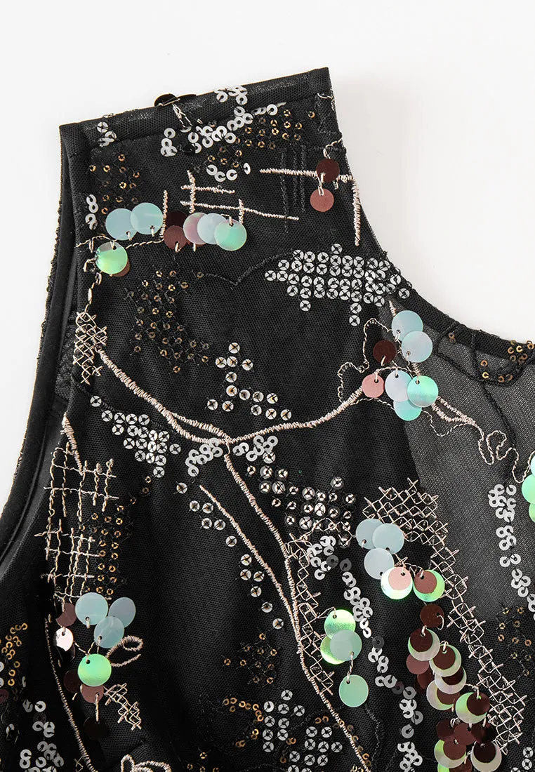 Glamorous Sequin-embellished Sleeveless Mesh Dress