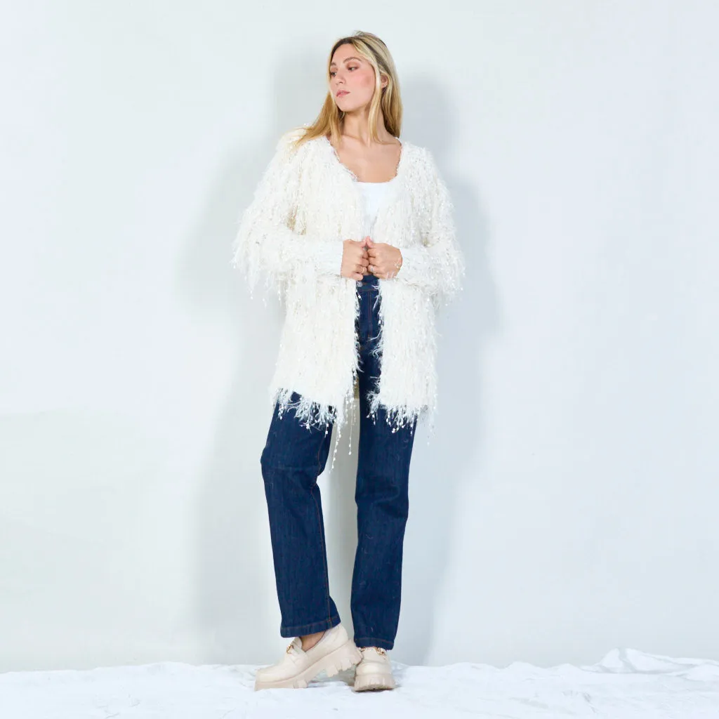 Glamorous sequin shaggy longsleeve cardigan wholesale