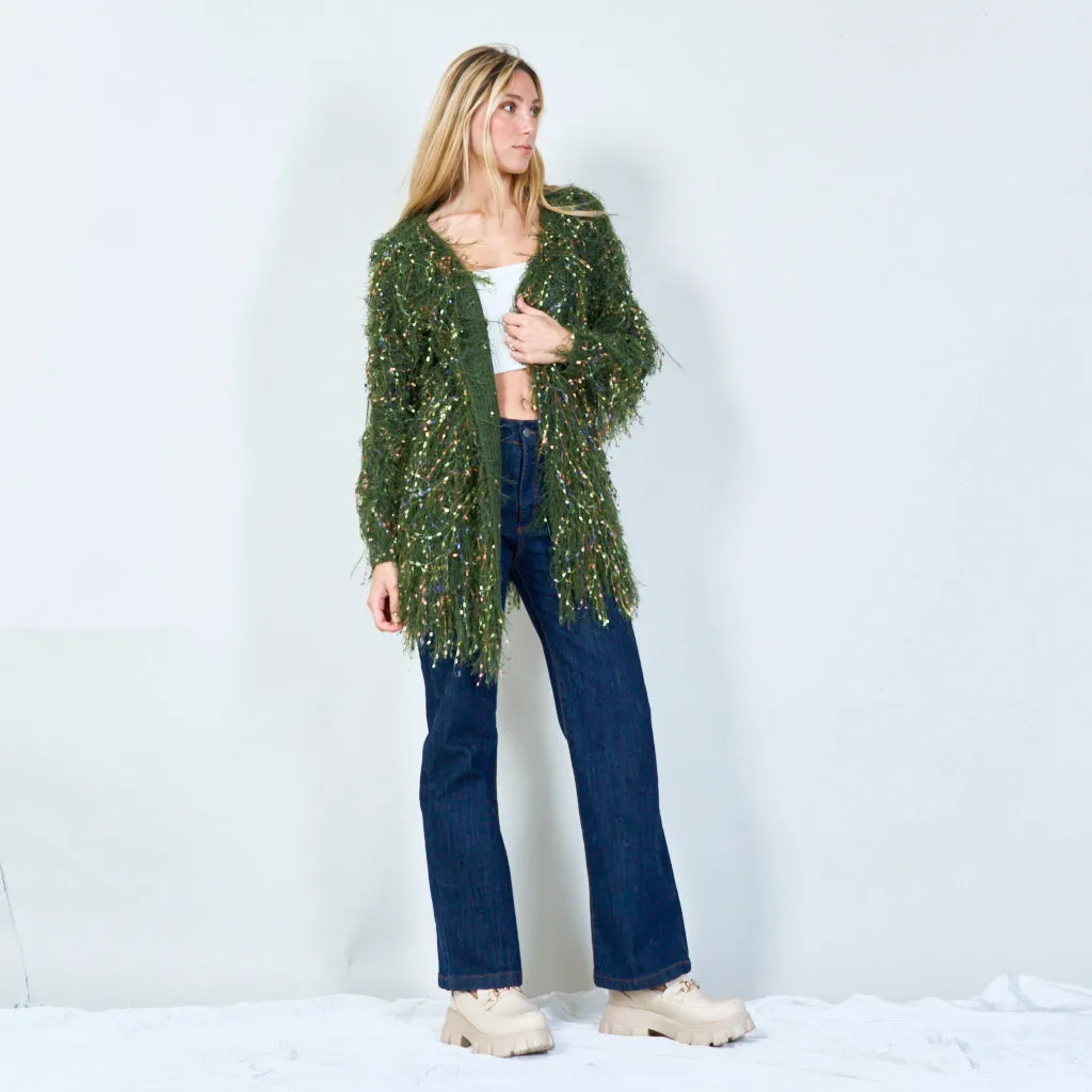 Glamorous sequin shaggy longsleeve cardigan wholesale