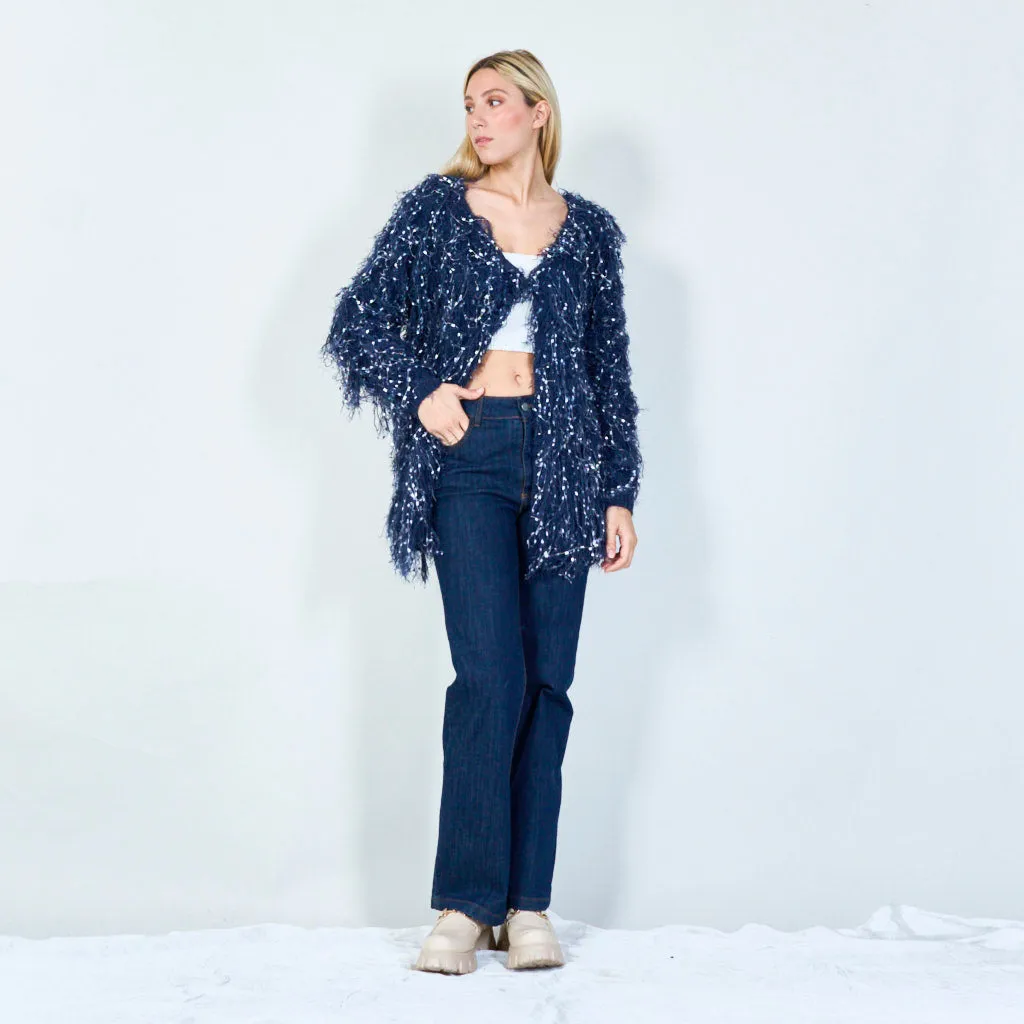 Glamorous sequin shaggy longsleeve cardigan wholesale