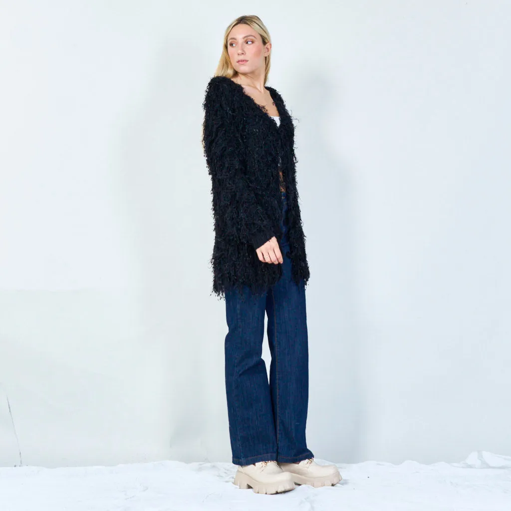 Glamorous sequin shaggy longsleeve cardigan wholesale