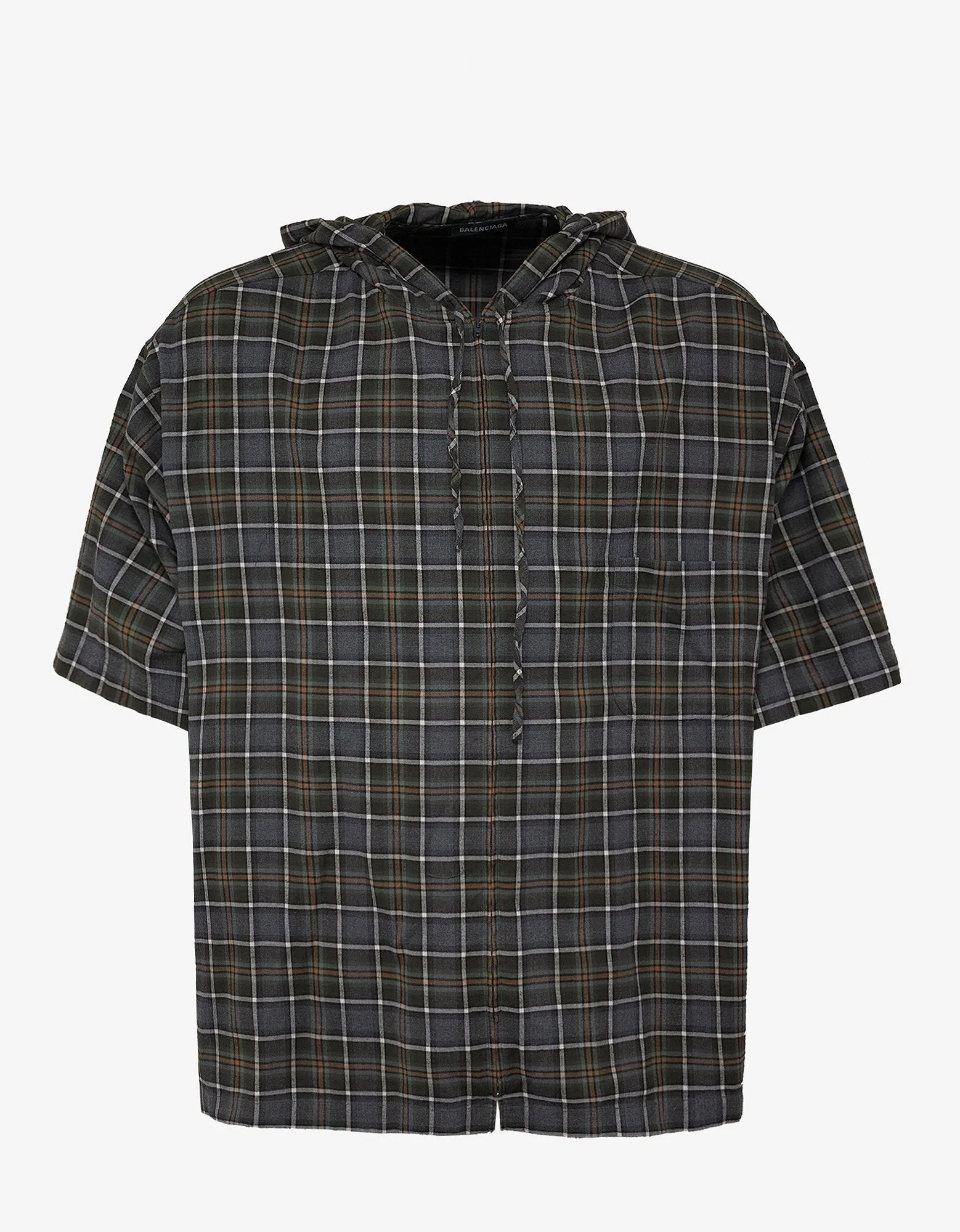 Grey Check Short Sleeve Hooded Shirt