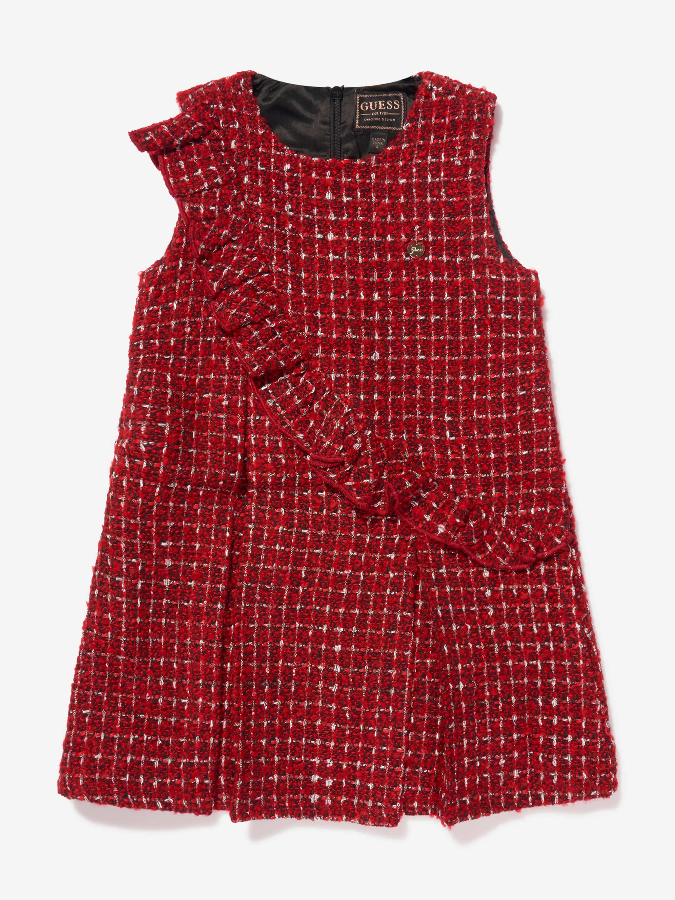 Guess Girls Sleeveless Boucle Dress in Red