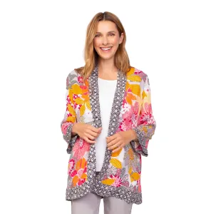 Habitat Elegant Floral Art-Print Open Front Kimono in Melon - 39540-MN