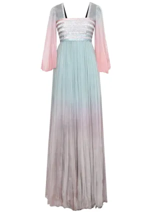 Half-Sleeve Silk Organza Maxi Dress