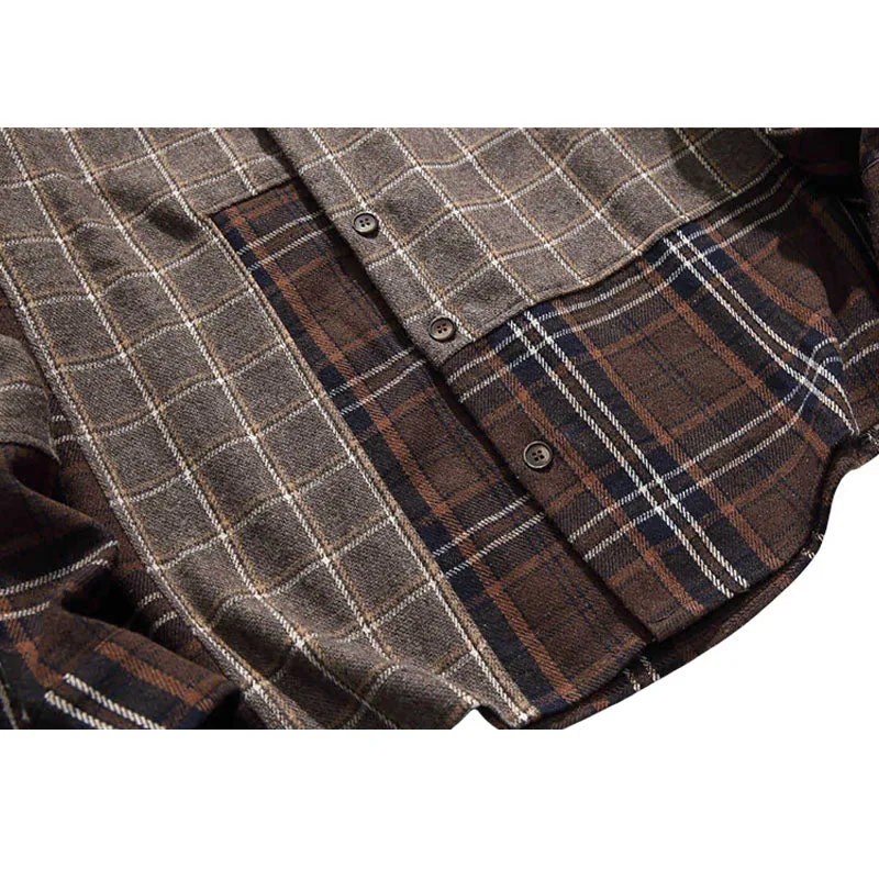 Irregular Contrast Plaid Shirts