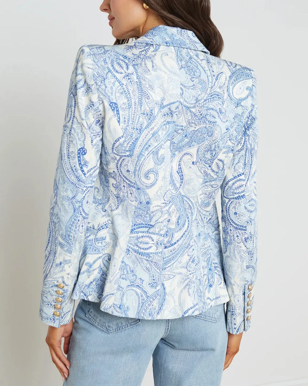 Ivory and Blue Paisley Marie Double Breasted Blazer