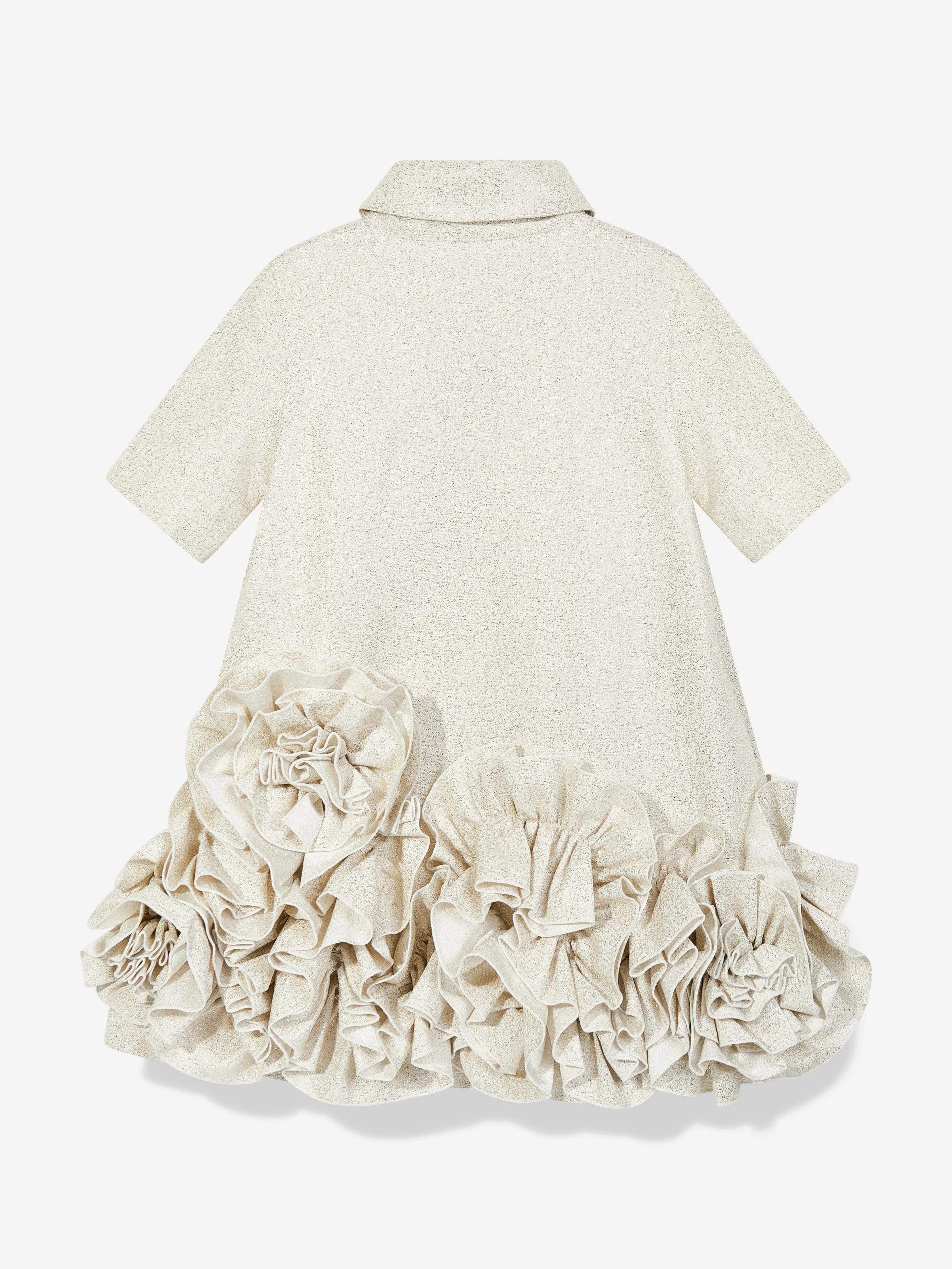 Jessie And James Girls Dream On Frilly Flower Dress in Gold