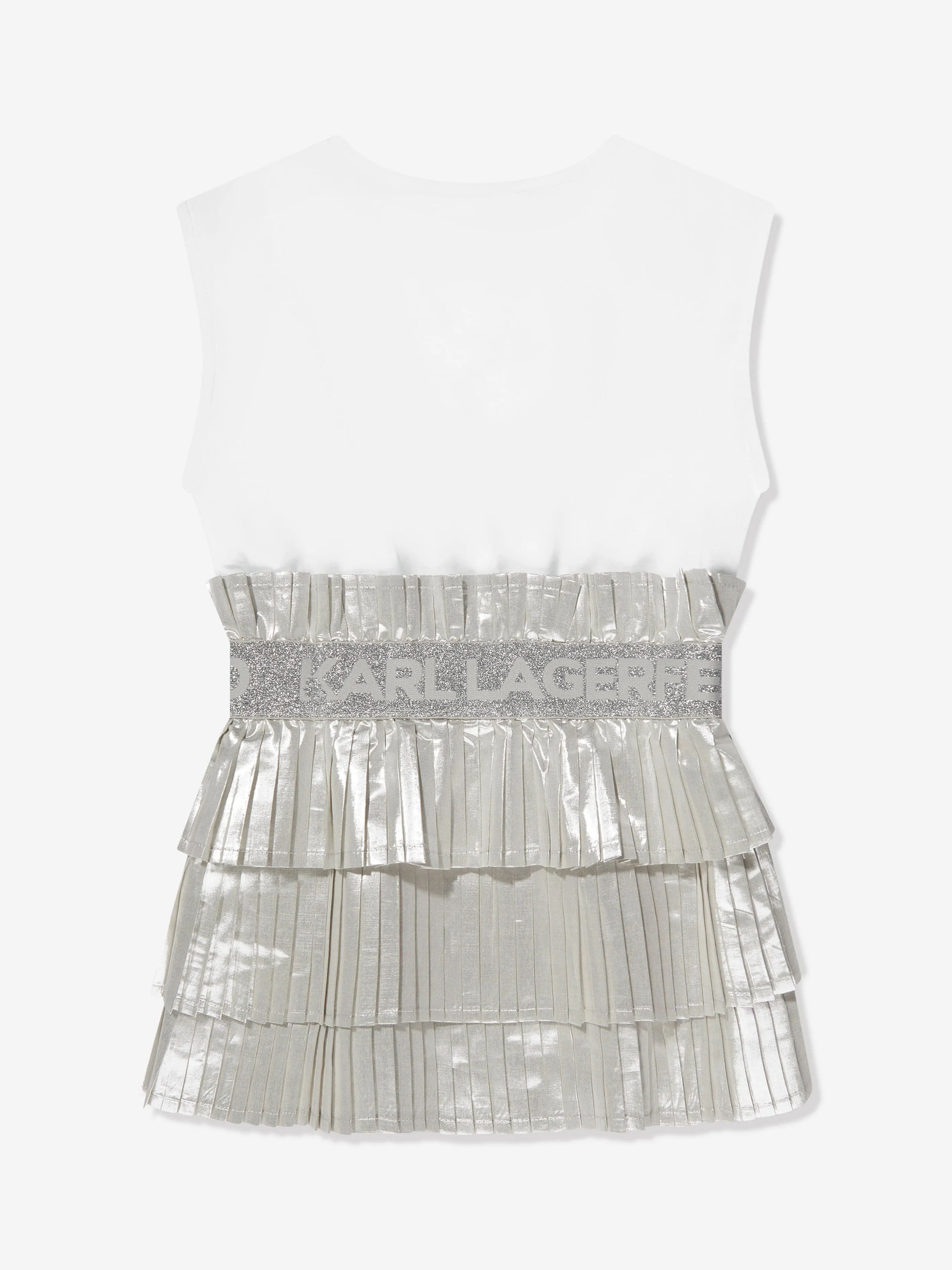 Karl Lagerfeld Girls Pleated Tiered Dress in Grey