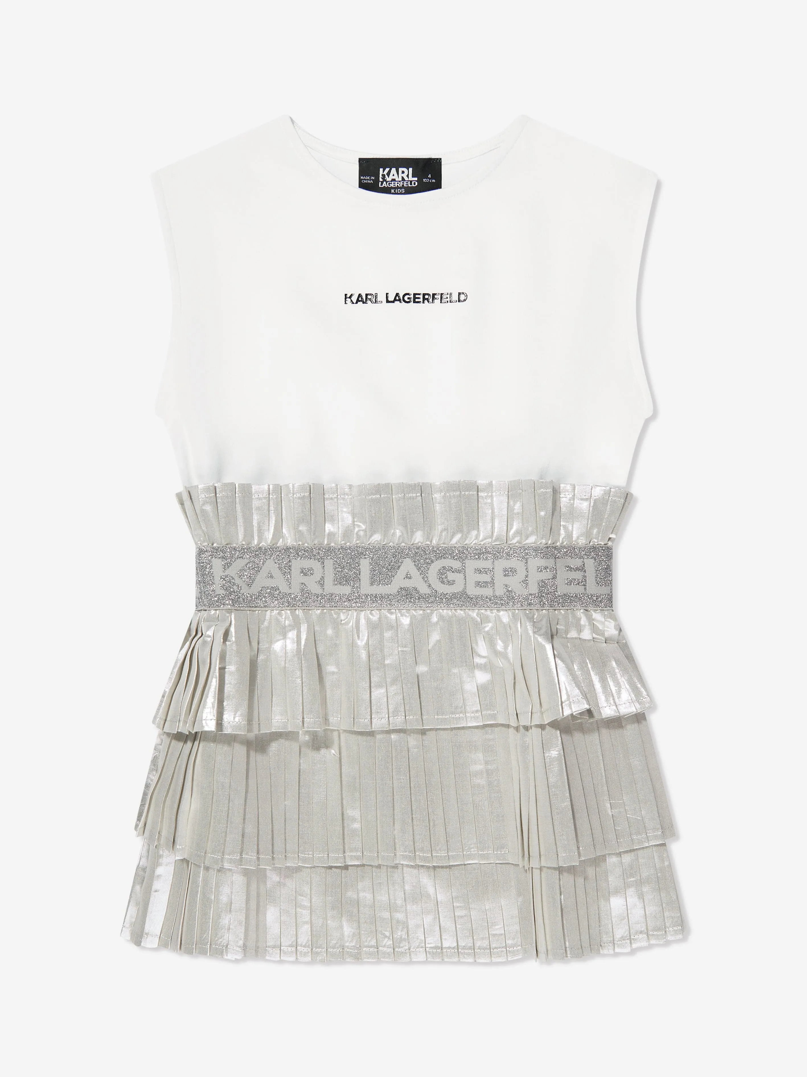 Karl Lagerfeld Girls Pleated Tiered Dress in Grey