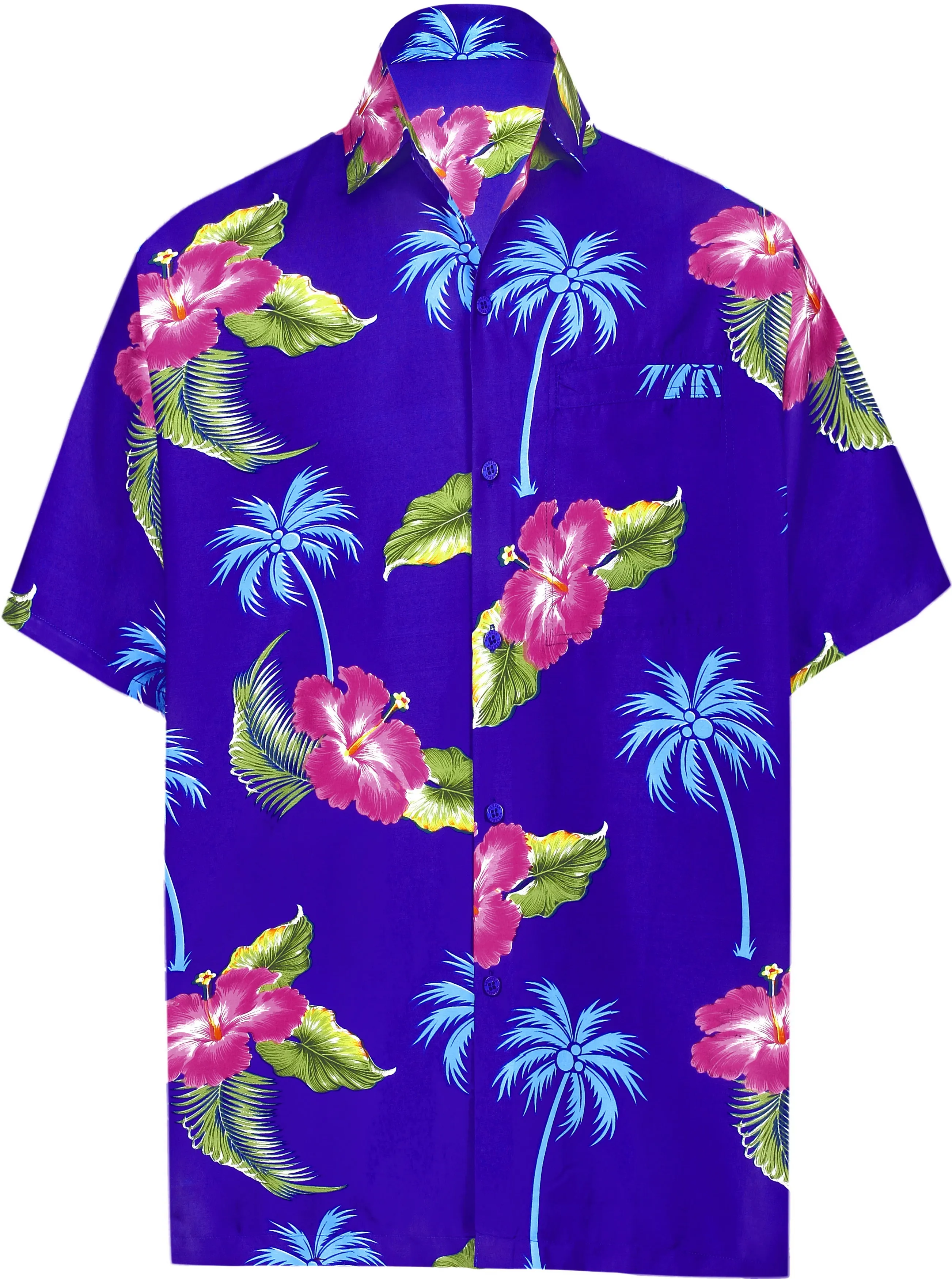 LA LEELA Shirt Casual Button Down Short Sleeve Beach Shirt Men Aloha Pocket shirt Blue_W366