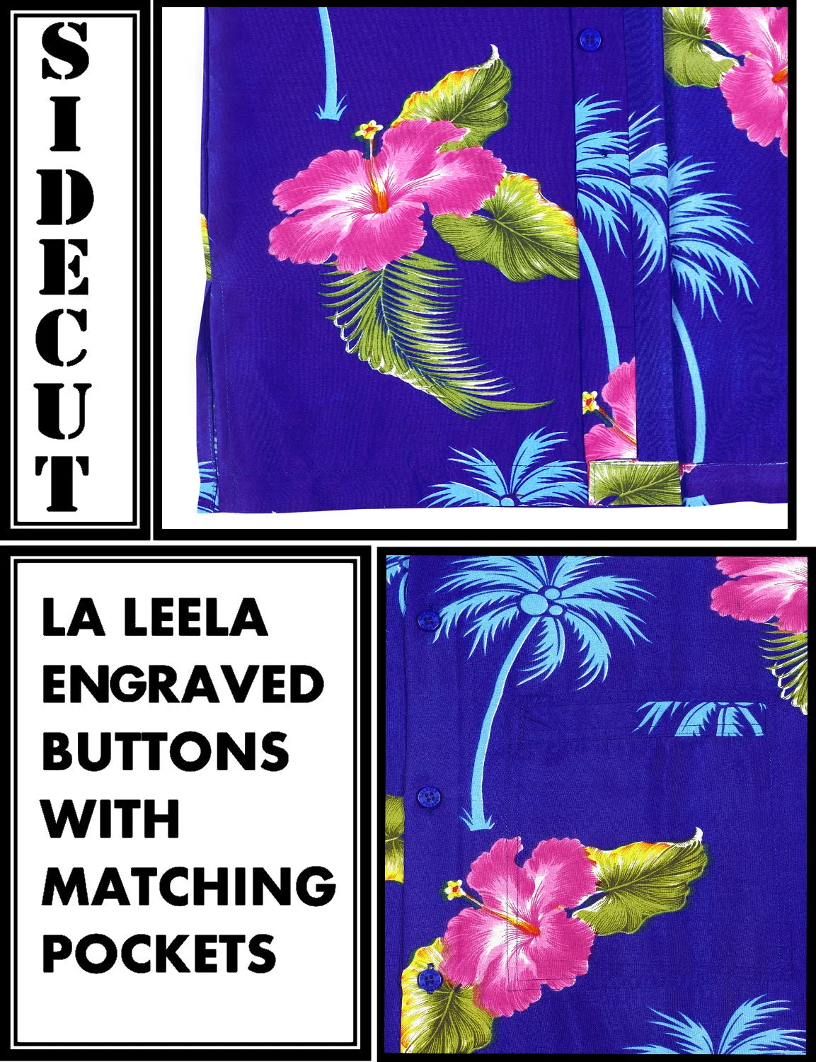 LA LEELA Shirt Casual Button Down Short Sleeve Beach Shirt Men Aloha Pocket shirt Blue_W366