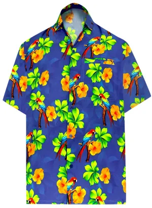 LA LEELA Shirt Casual Button Down Short Sleeve Beach Shirt Men Aloha Pocket shirt Blue_W591