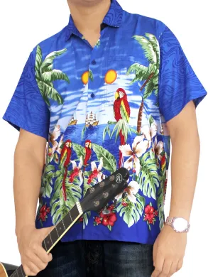 LA LEELA Shirt Casual Button Down Short Sleeve Beach Shirt Men Aloha Pocket shirt Blue_W94