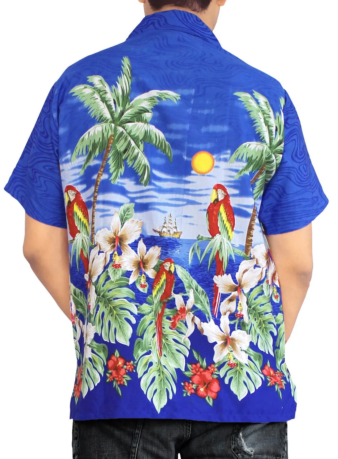 LA LEELA Shirt Casual Button Down Short Sleeve Beach Shirt Men Aloha Pocket shirt Blue_W94