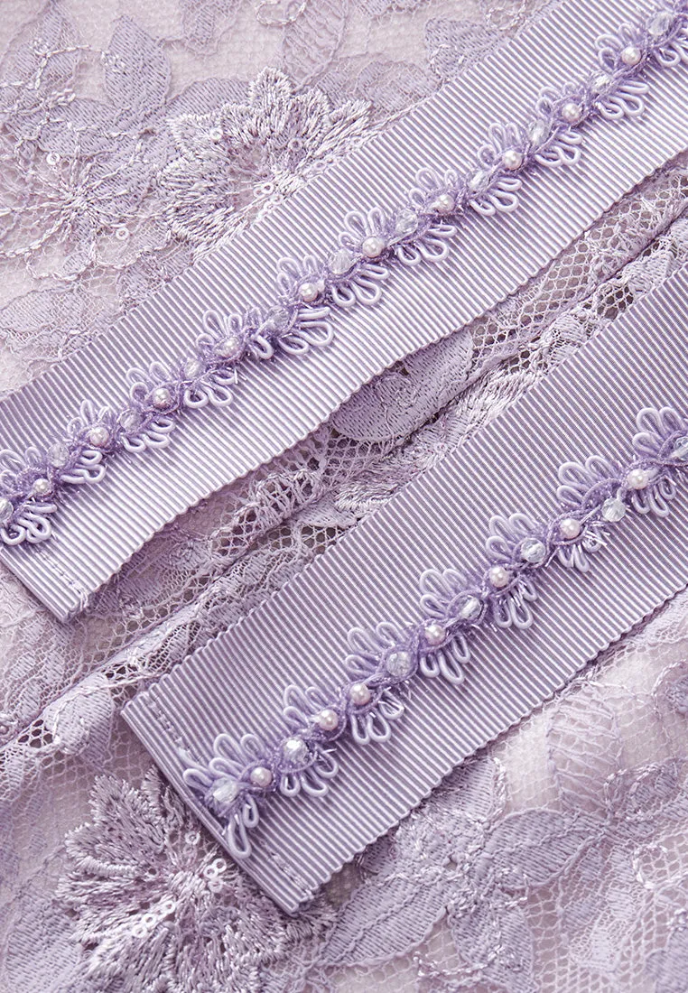 Lilac Tie-belted Lace Dress