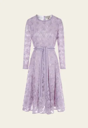 Lilac Tie-belted Lace Dress