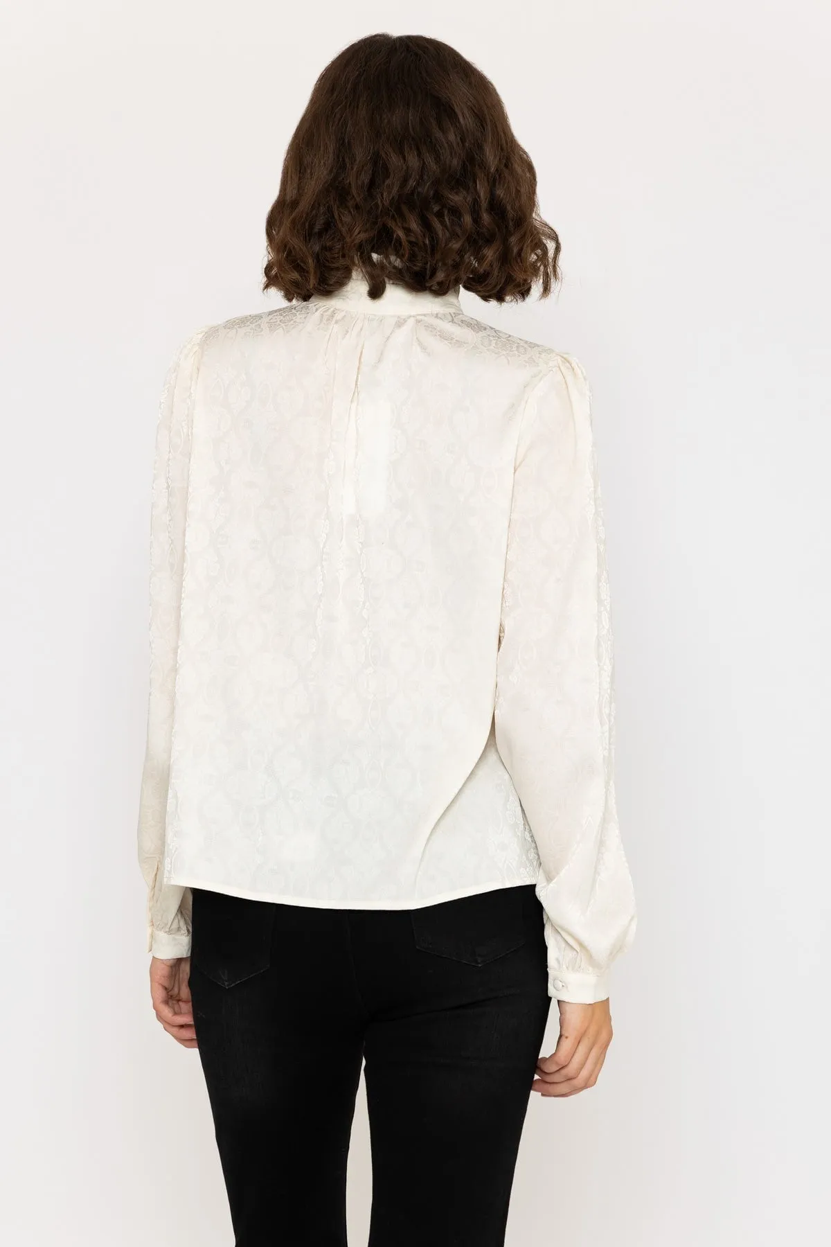 Long Sleeve Jacquard Satin Blouse in Ivory