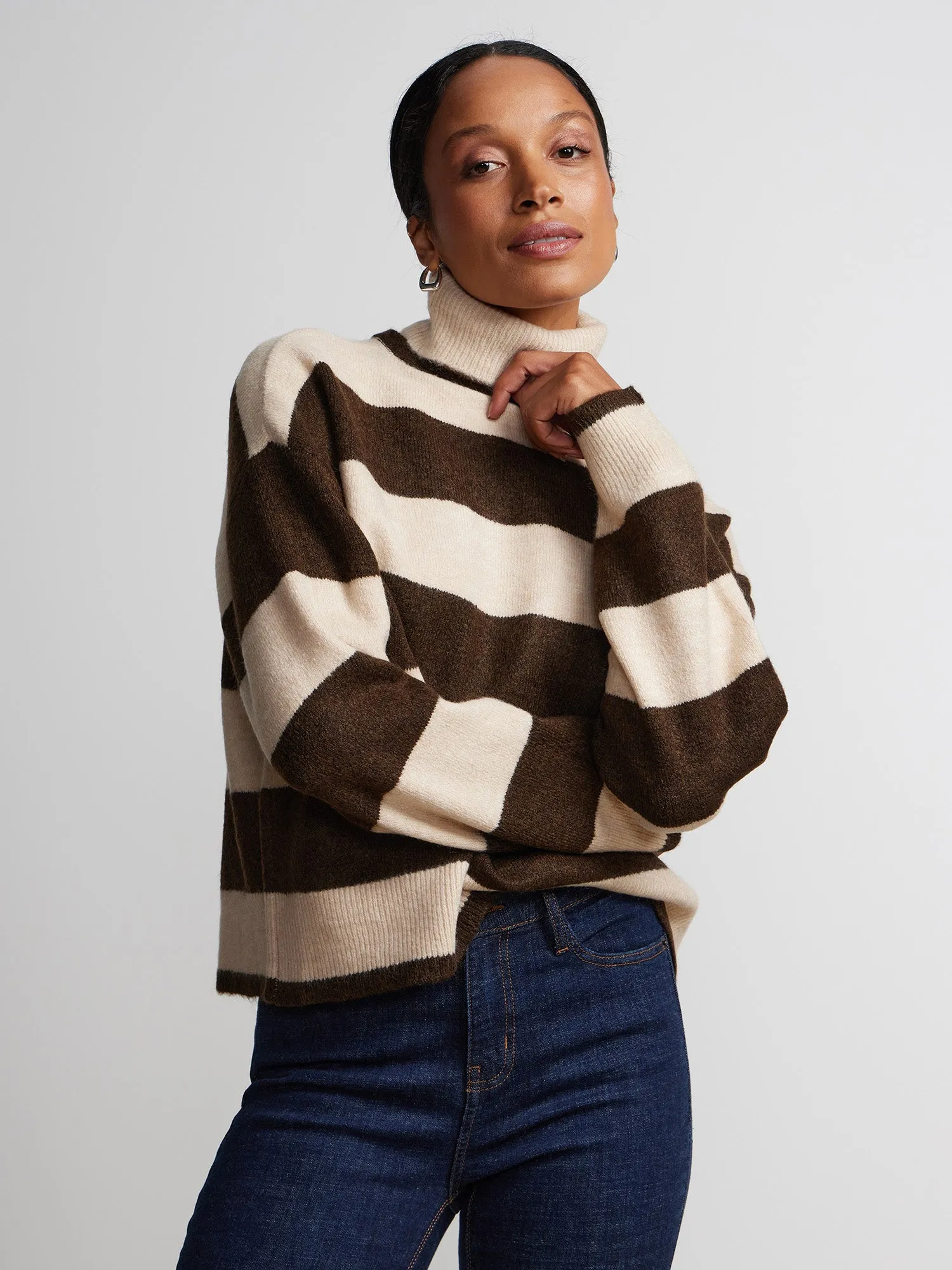 Long Sleeve Striped Turtleneck Sweater