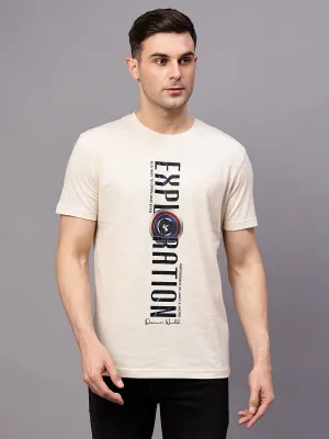 Men's Beige  Round neck Half Sleeve T-Shirt with Typographic print