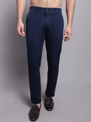 Men's Casual Flat front Navy Blue Trousers