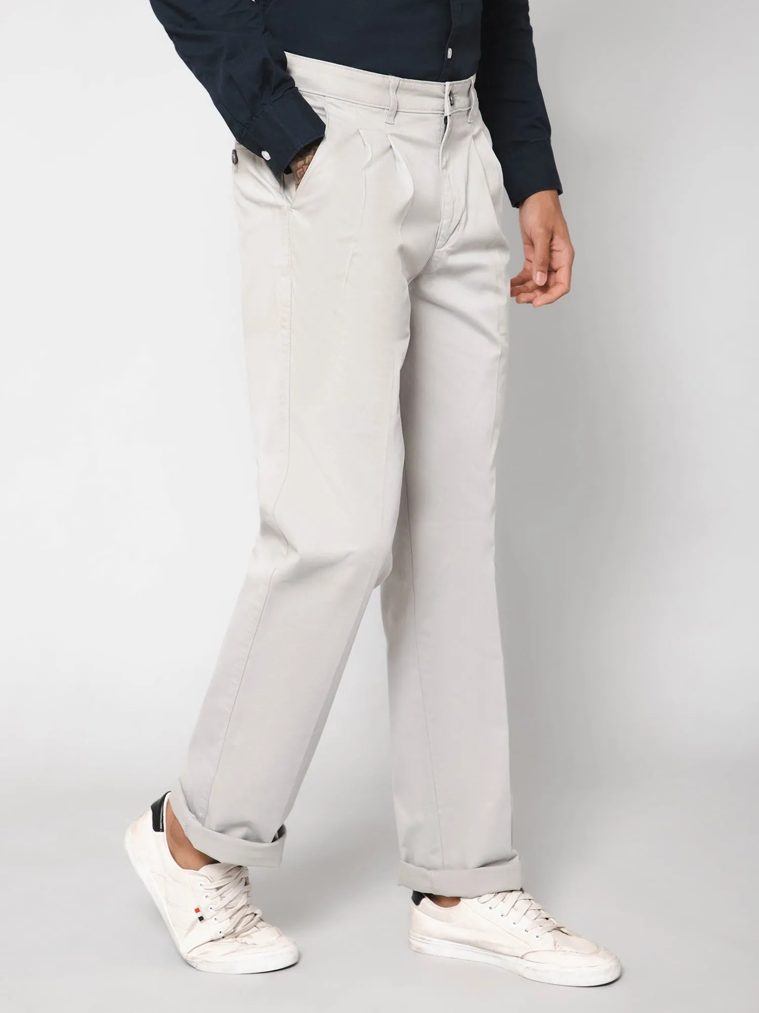 Men's Casual Pleated front Stone Grey  Trousers