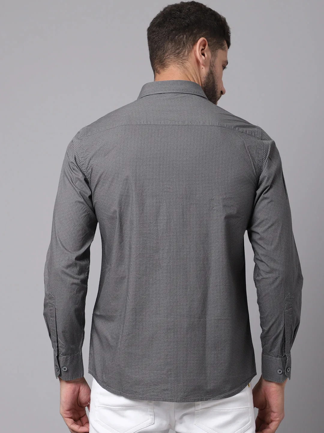 Men's Dark Grey Casual Micro Checks Full Sleeve Shirt