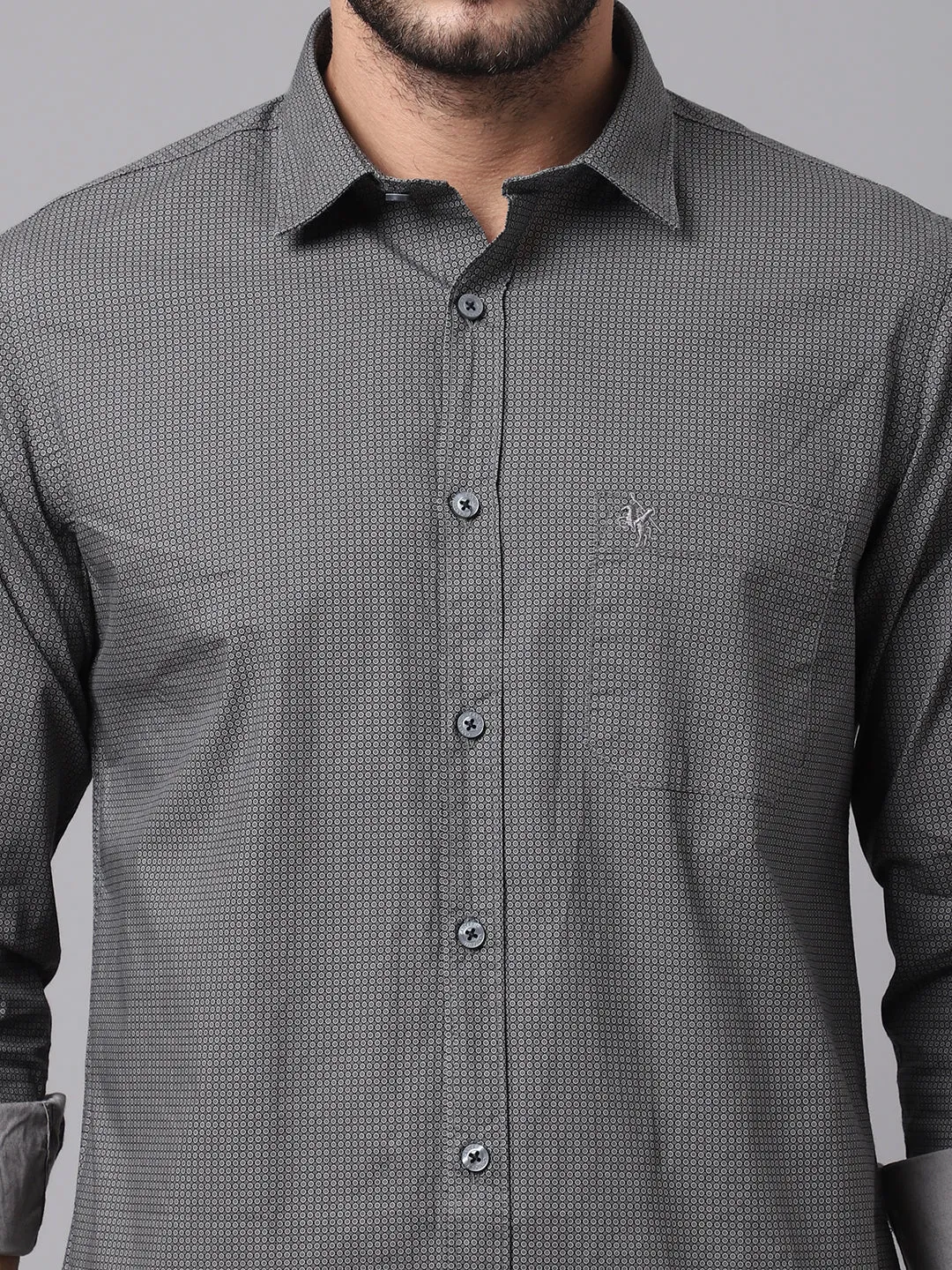 Men's Dark Grey Casual Micro Checks Full Sleeve Shirt