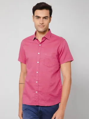 Men's Dark Pink Casual Plain Half Sleeve Shirt