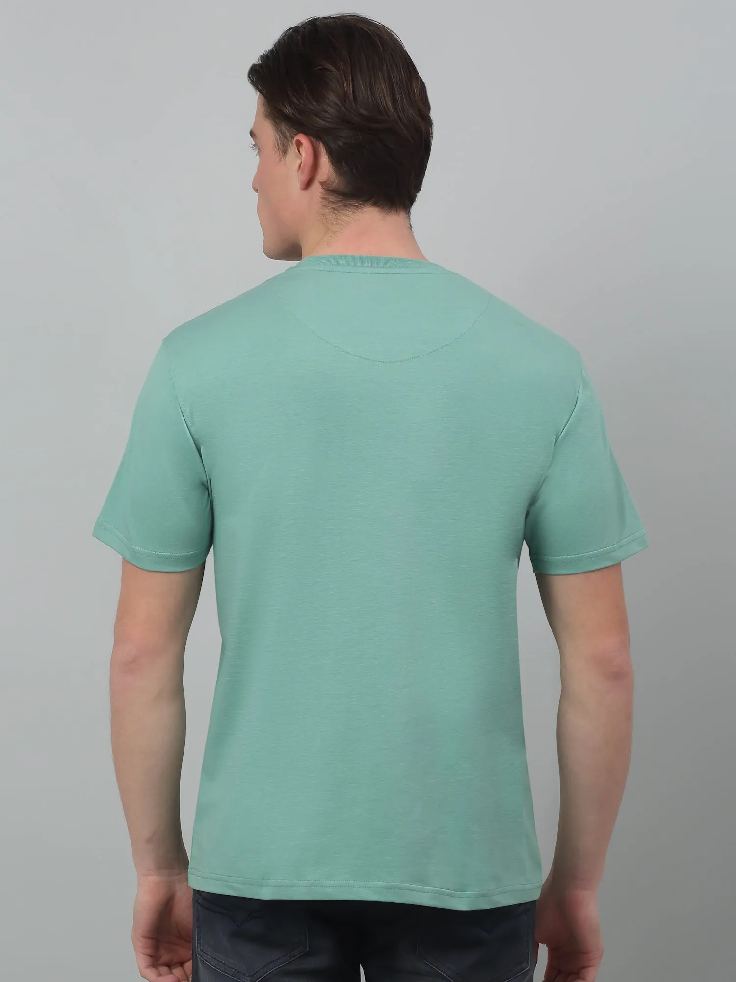 Men's Light Green Round neck Half Sleeve T-Shirt with Print