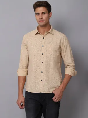 Men's Light Khaki Casual Ditsy Print Full Sleeve Shirt