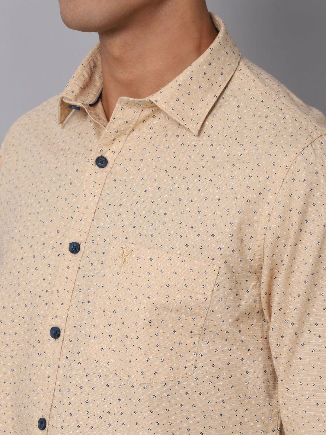 Men's Light Khaki Casual Ditsy Print Full Sleeve Shirt