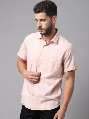 Men's Light Pink Casual Big Checks Half Sleeve Shirt