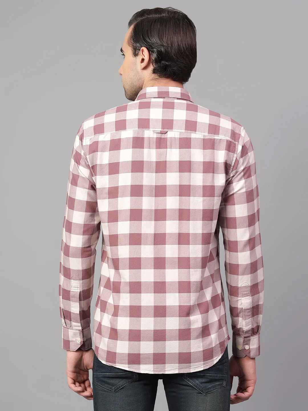 Men's Mauve Checked Full Sleeve Casual Shirt