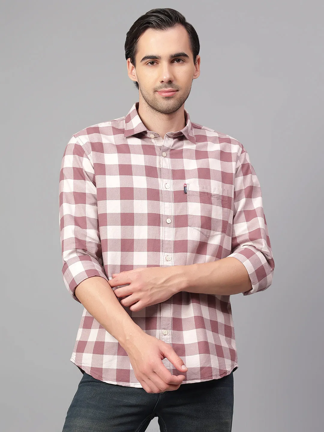 Men's Mauve Checked Full Sleeve Casual Shirt