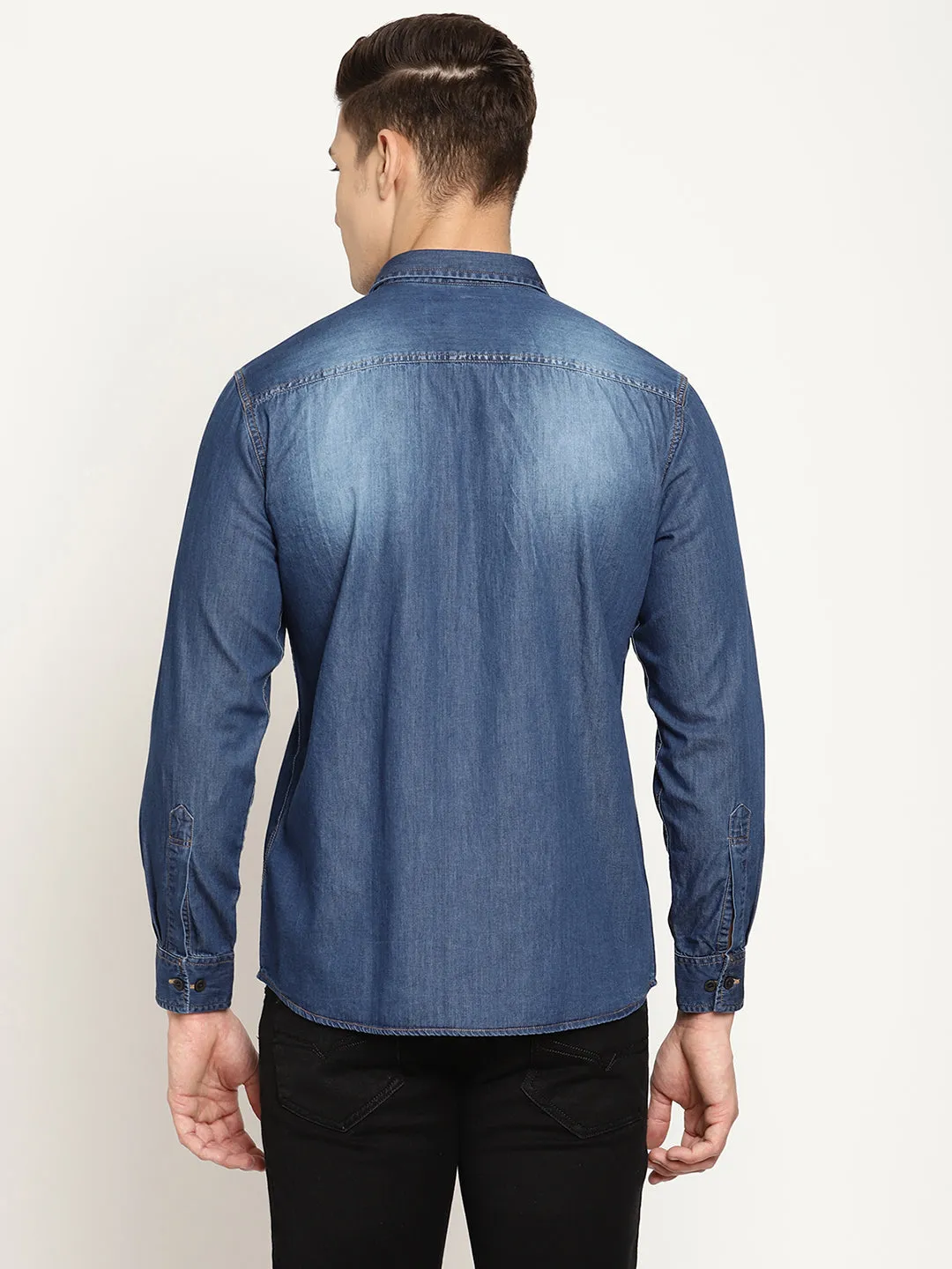 Men's Mid Blue Casual Denim Full Sleeve Shirt