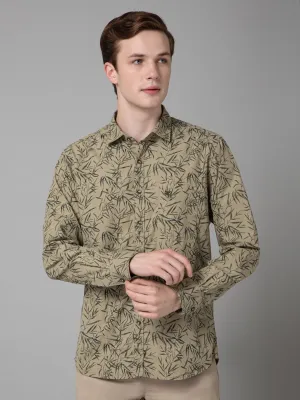 Men's Olive Green Casual Foliage Print Full Sleeve Shirt