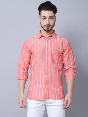 Men's Red Casual Broad Stripe Full Sleeve Shirt