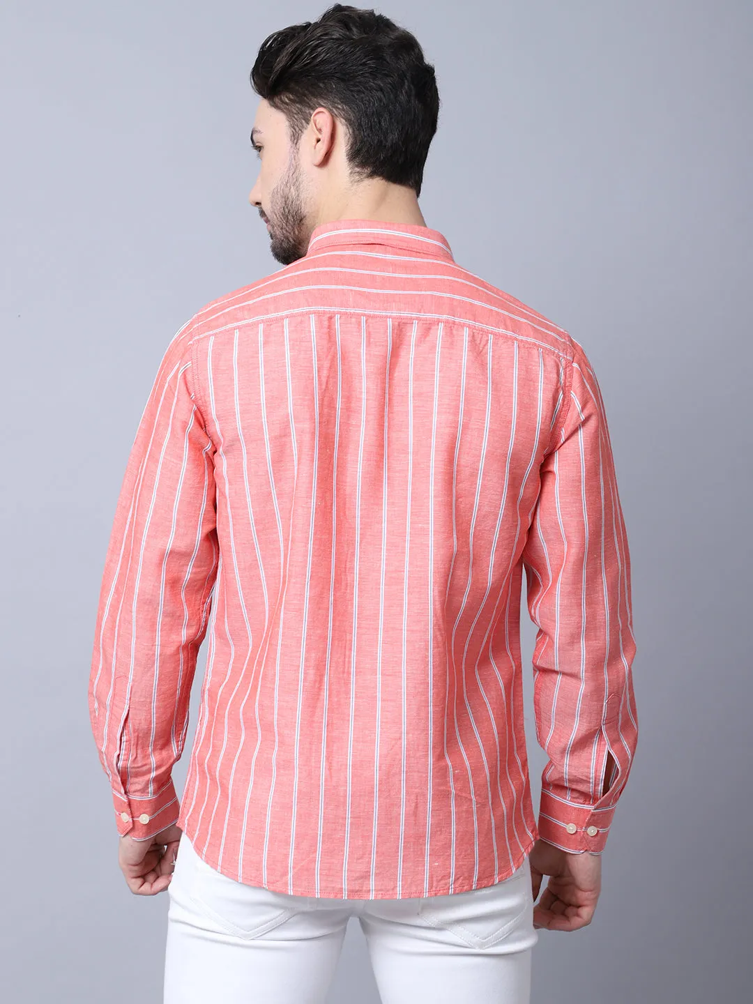 Men's Red Casual Broad Stripe Full Sleeve Shirt