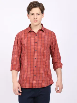 Men's Rust Casual Medium Checks Full Sleeve Shirt